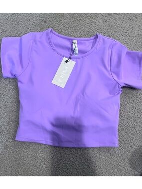 NWT P'Tula Lavender Active Tee built in bra women’s small short sleeve shirt